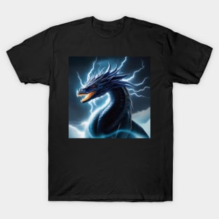 Adult Blue Lightning Dragon Surrounded by Electricity T-Shirt